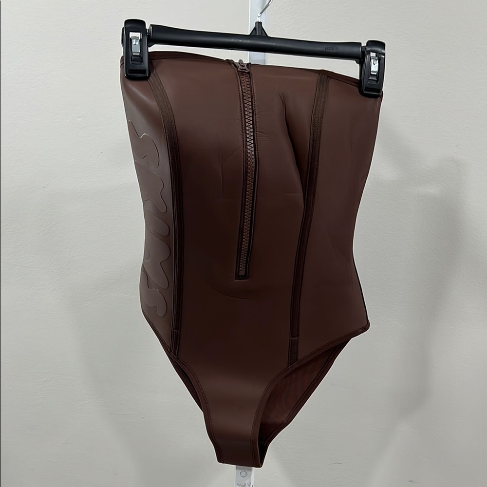 Skims Strapless Brown Sculpting One-Piece Swimsuit With Front Zipper Xtra-Life